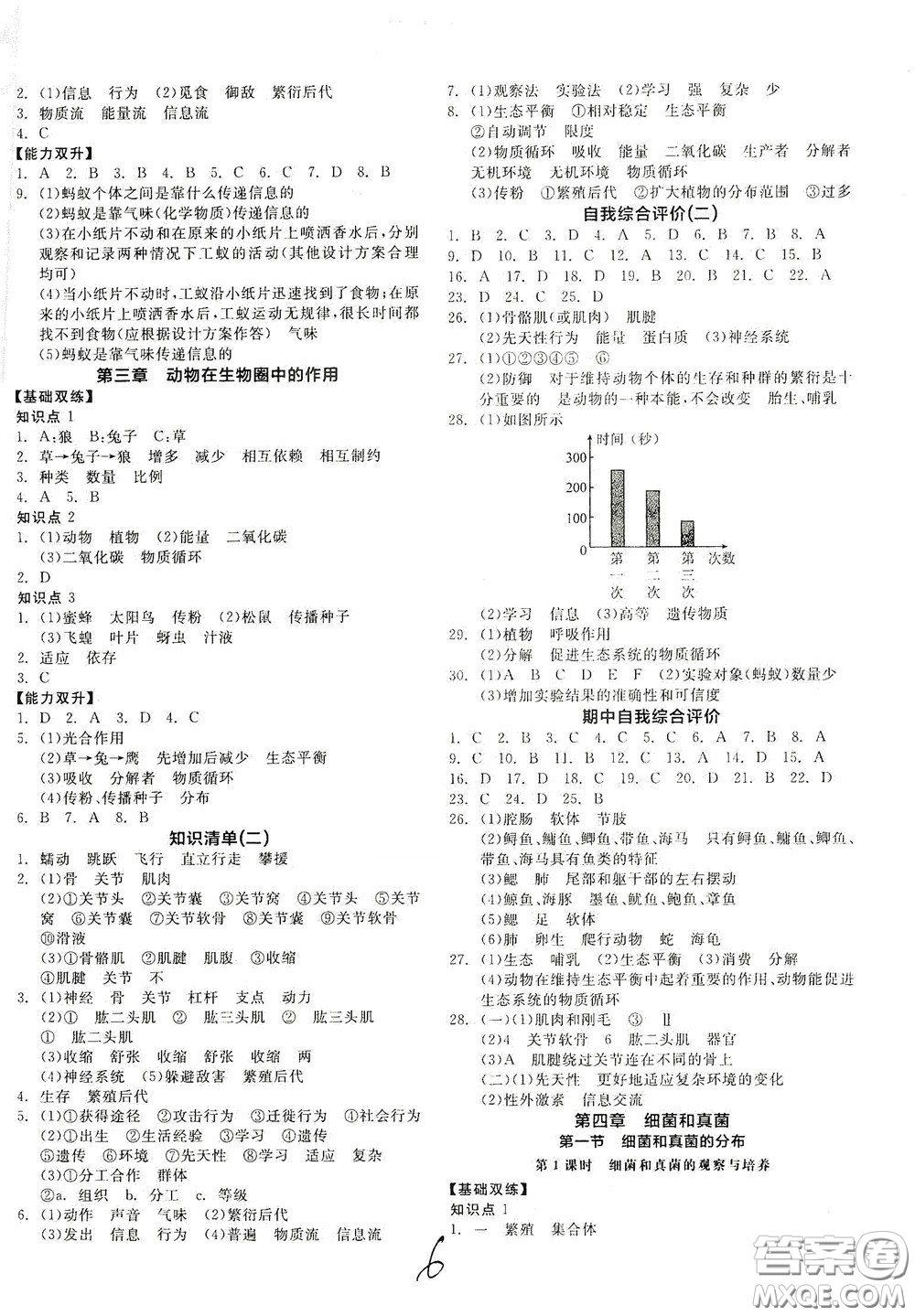 陽光出版社2020秋全品作業(yè)本生物學(xué)八年級(jí)上冊(cè)新課標(biāo)人教版答案