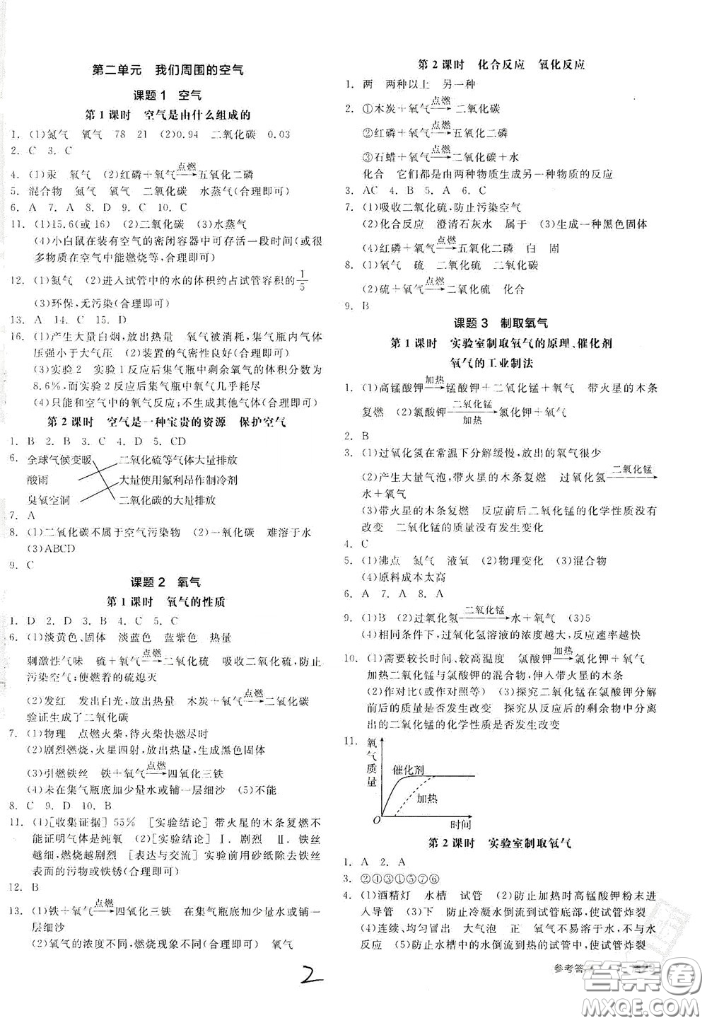 陽(yáng)光出版社2020全品作業(yè)本九年級(jí)化學(xué)新課標(biāo)人教版云南專用答案