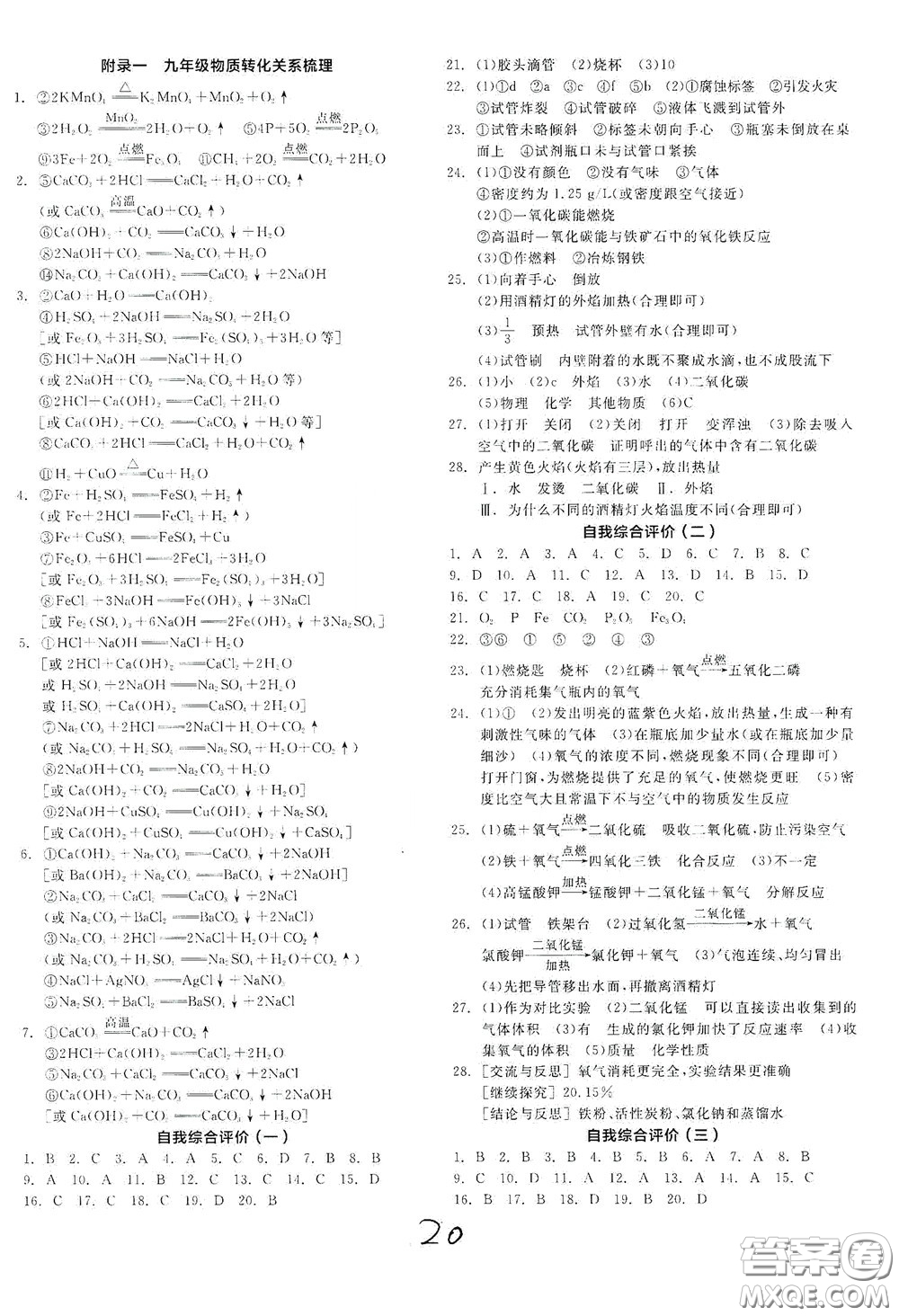 陽(yáng)光出版社2020全品作業(yè)本九年級(jí)化學(xué)新課標(biāo)人教版云南專用答案