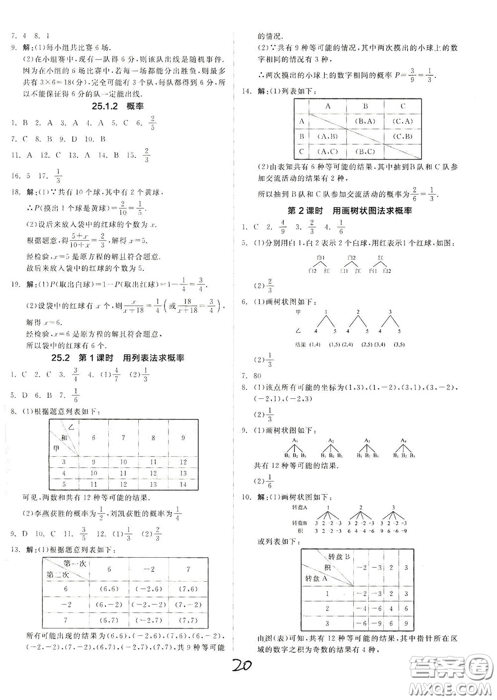 陽光出版社2020全品作業(yè)本九年級數(shù)學(xué)新課標(biāo)人教版云南專用答案