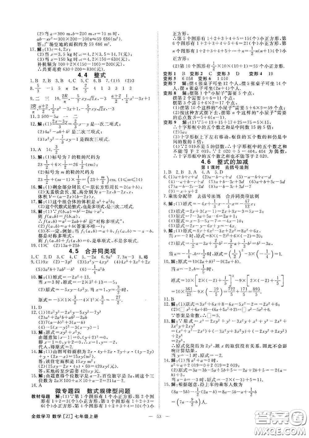 2020全效學(xué)習(xí)課時(shí)提優(yōu)七年級(jí)數(shù)學(xué)上冊(cè)浙教版答案