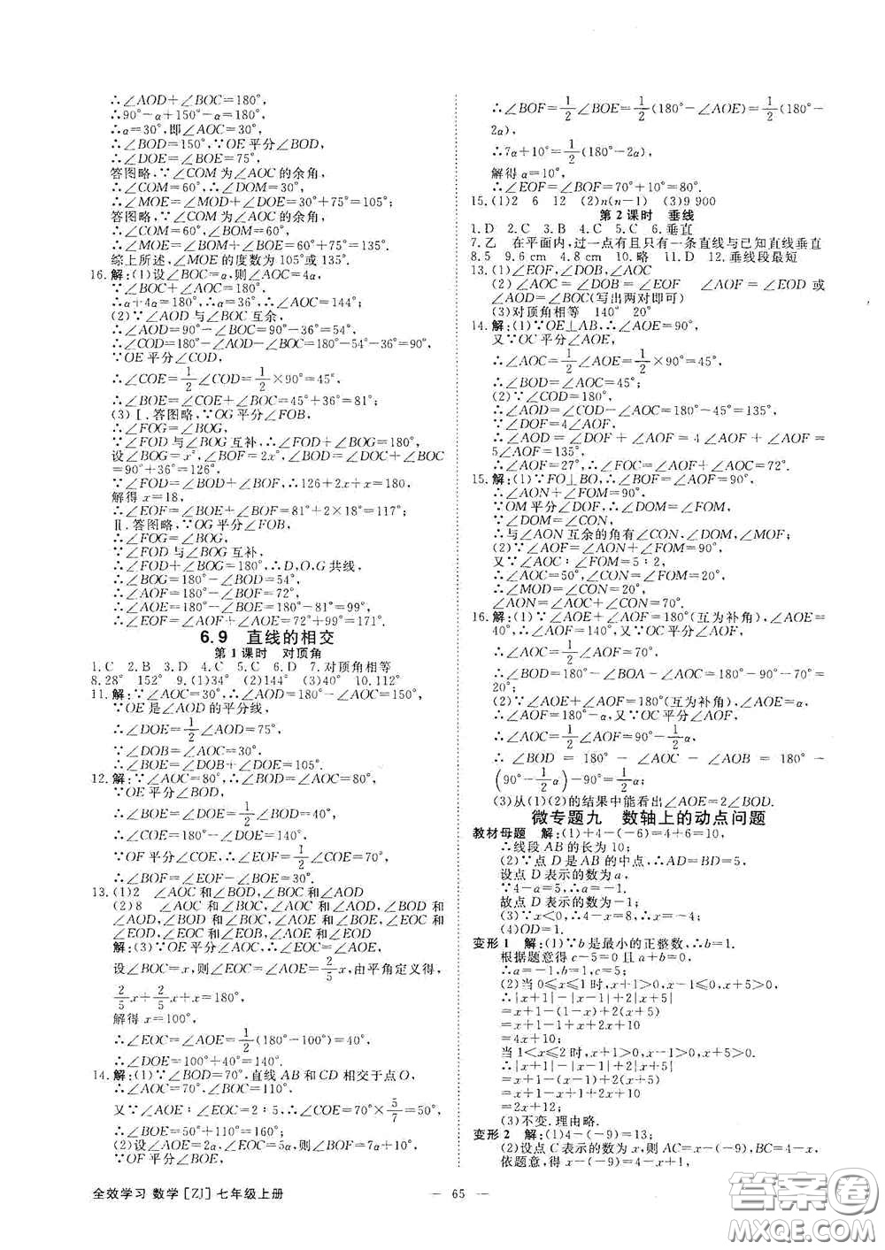 2020全效學(xué)習(xí)課時(shí)提優(yōu)七年級(jí)數(shù)學(xué)上冊(cè)浙教版答案