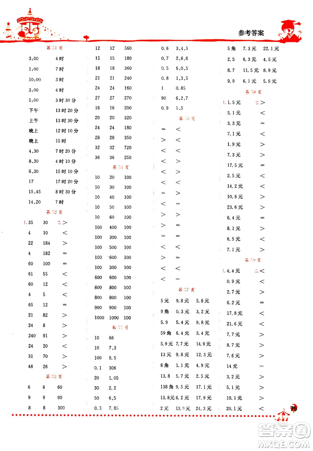 龍門書局2020秋黃岡小狀元口算速算練習冊三年級數學上BS北師版參考答案