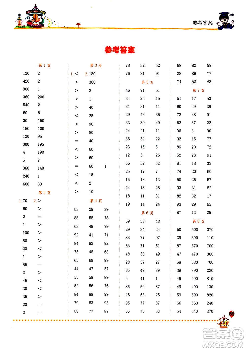 龍門書(shū)局2020秋黃岡小狀元口算速算練習(xí)冊(cè)三年級(jí)數(shù)學(xué)上R人教版參考答案