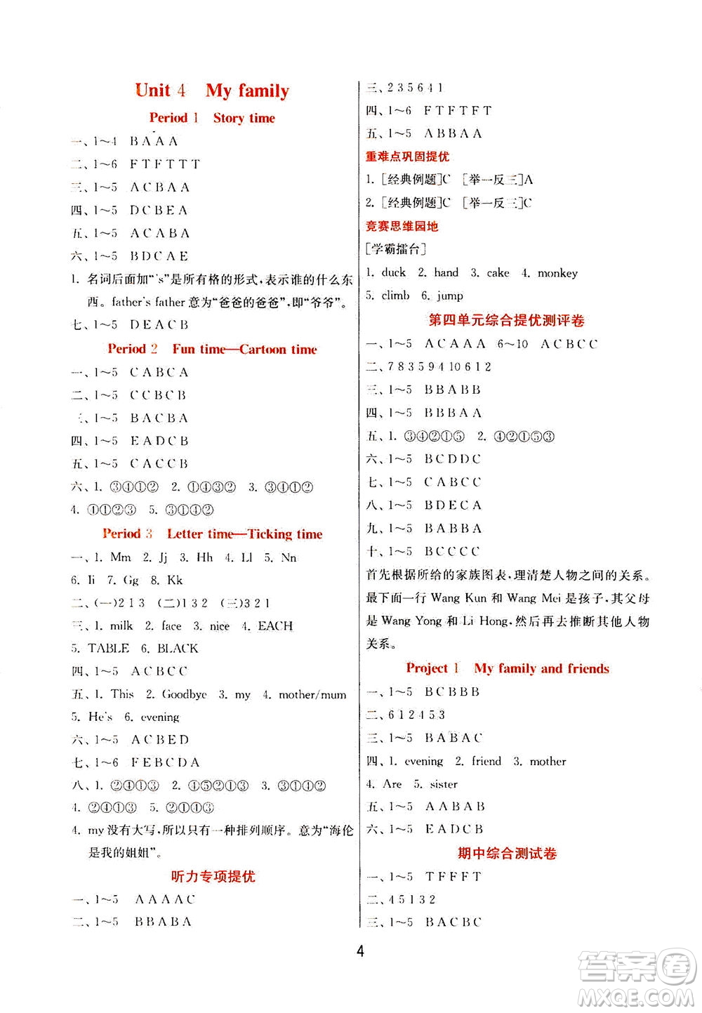 江蘇人民出版社2020秋實(shí)驗(yàn)班提優(yōu)訓(xùn)練英語(yǔ)三年級(jí)上YL譯林版參考答案