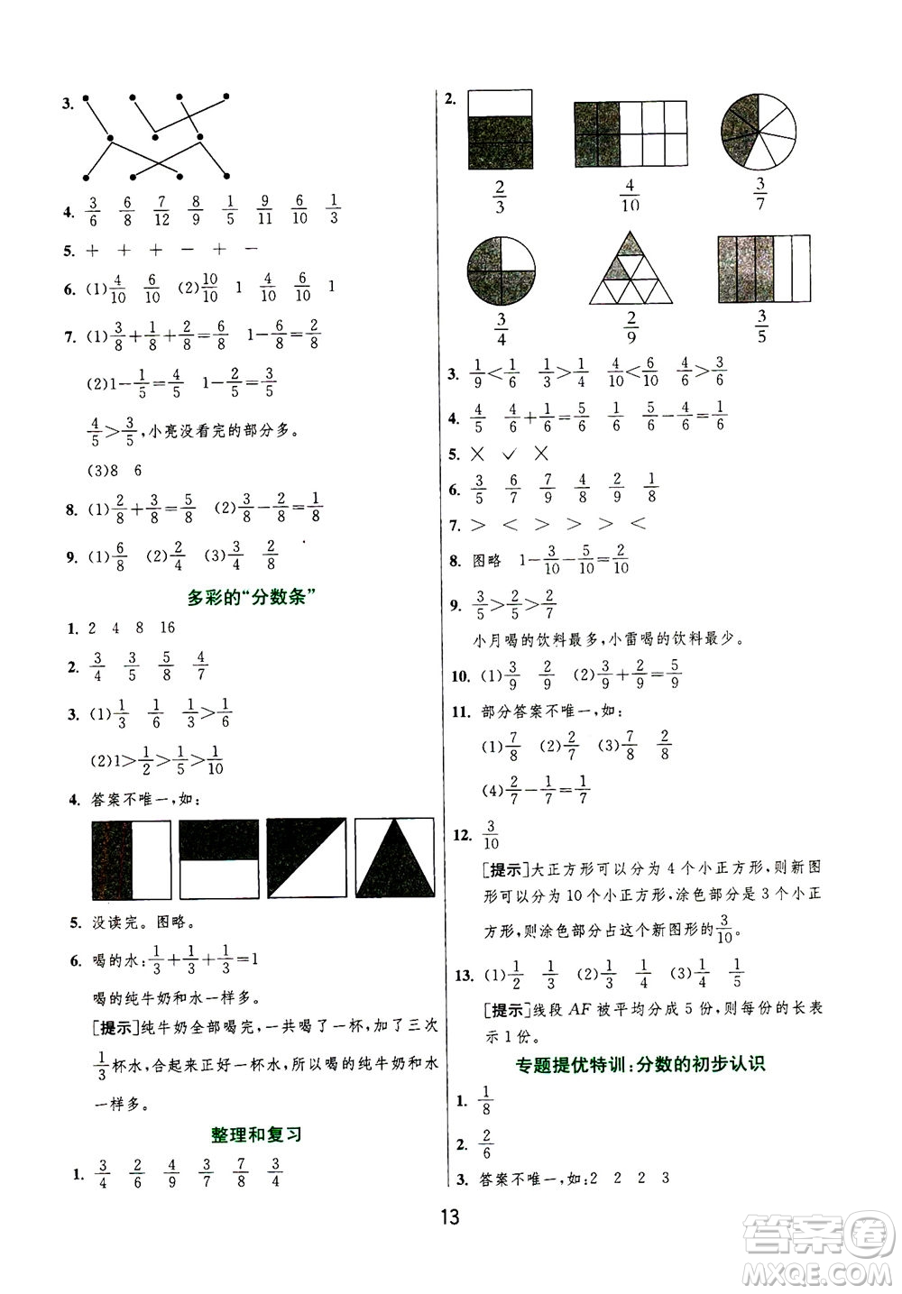 江蘇人民出版社2020秋實(shí)驗(yàn)班提優(yōu)訓(xùn)練數(shù)學(xué)三年級上JSJY江蘇教育版參考答案