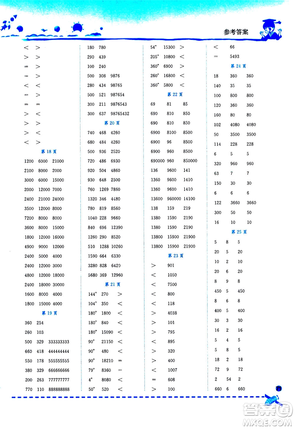 龍門書局2020秋黃岡小狀元口算速算練習(xí)冊(cè)四年級(jí)數(shù)學(xué)上BS北師版參考答案