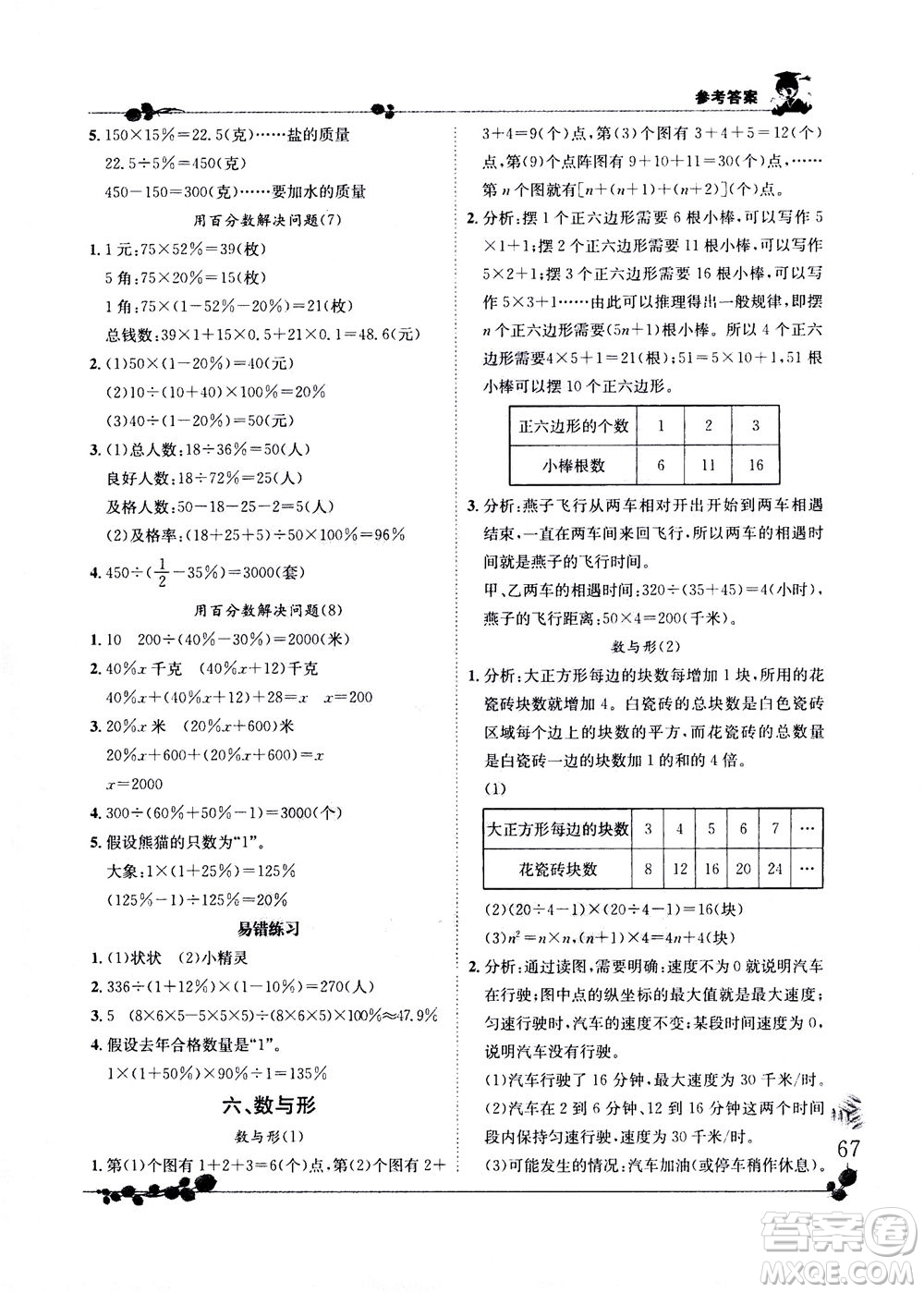 龍門(mén)書(shū)局2020秋黃岡小狀元解決問(wèn)題天天練六年級(jí)上R人教版參考答案