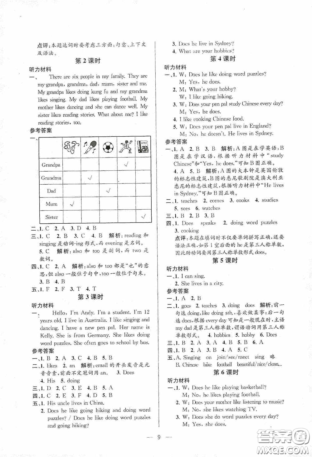 河海大學(xué)出版社2020孟建平系列叢書課時精練六年級英語上冊人教版答案