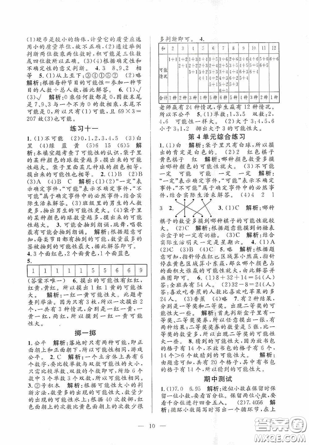 河海大學出版社2020孟建平系列叢書課時精練五年級數(shù)學上冊人教版答案
