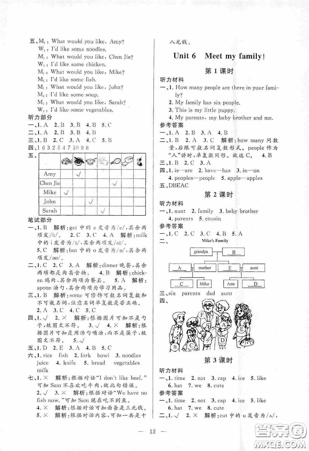 河海大學(xué)出版社2020孟建平系列叢書課時(shí)精練四年級(jí)英語上冊(cè)人教版答案