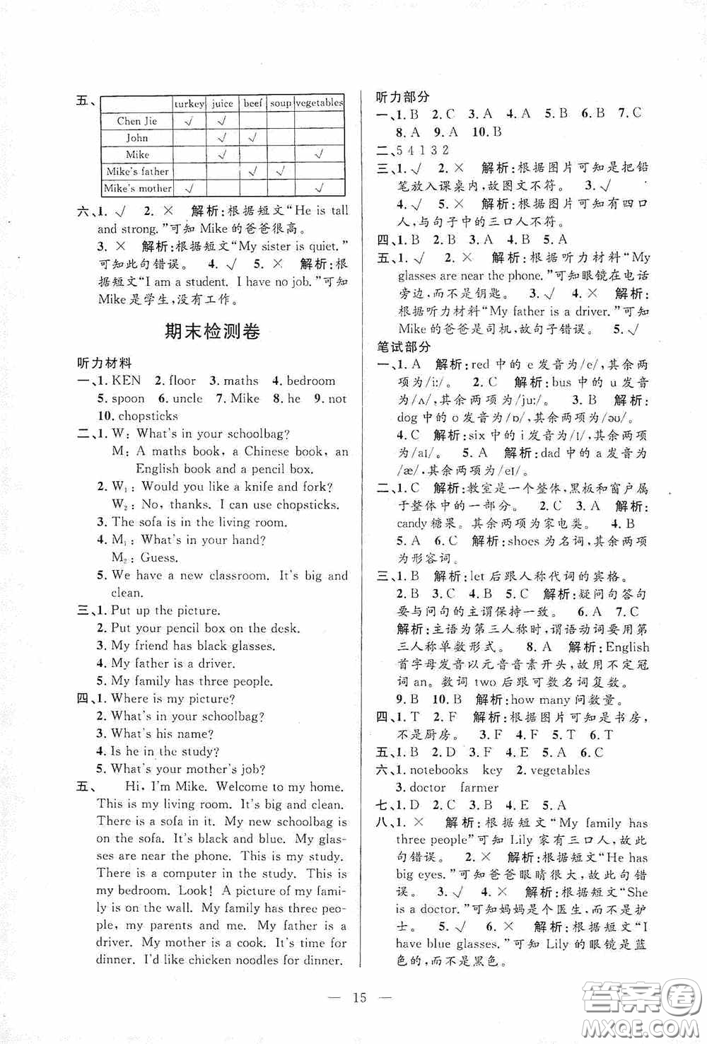 河海大學(xué)出版社2020孟建平系列叢書課時(shí)精練四年級(jí)英語上冊(cè)人教版答案