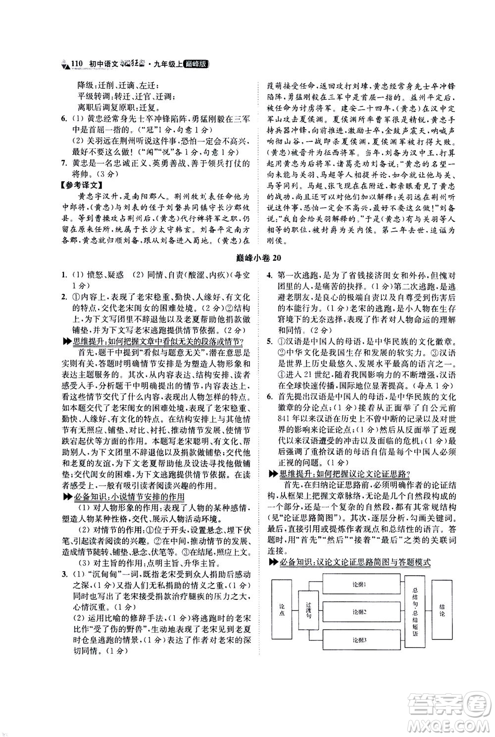 江蘇鳳凰科學技術出版社2020秋初中語文小題狂做巔峰版九年級上人教版參考答案