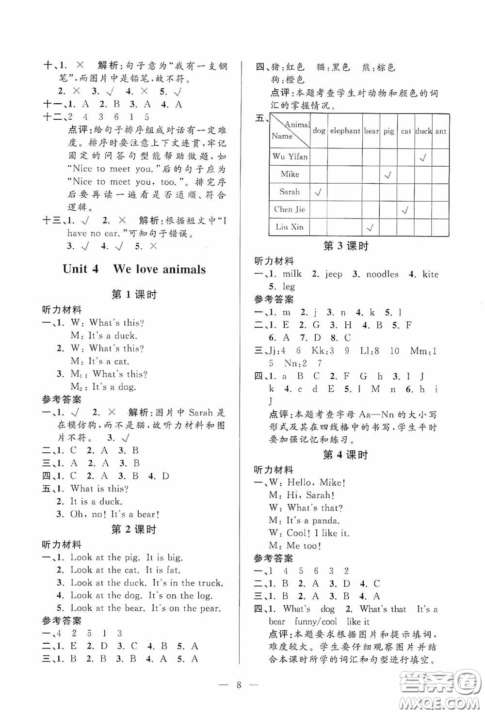 河海大學(xué)出版社2020孟建平系列叢書課時(shí)精練三年級英語上冊人教版答案