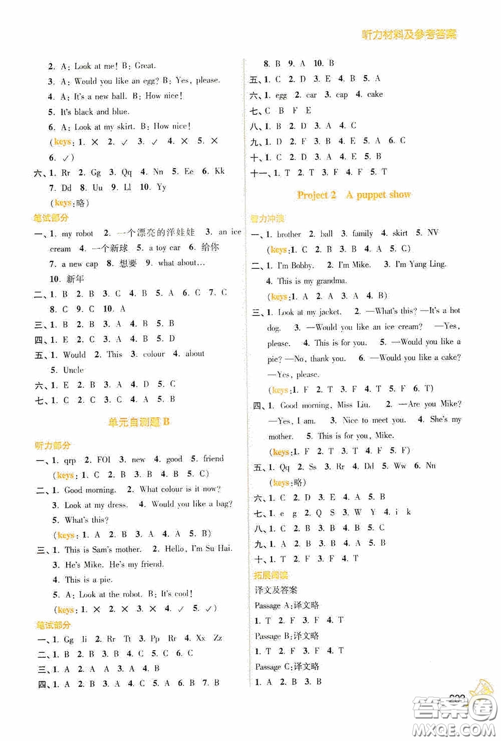 江蘇鳳凰美術(shù)出版社2020名師點(diǎn)撥課課通教材全解析三年級英語上冊江蘇版答案