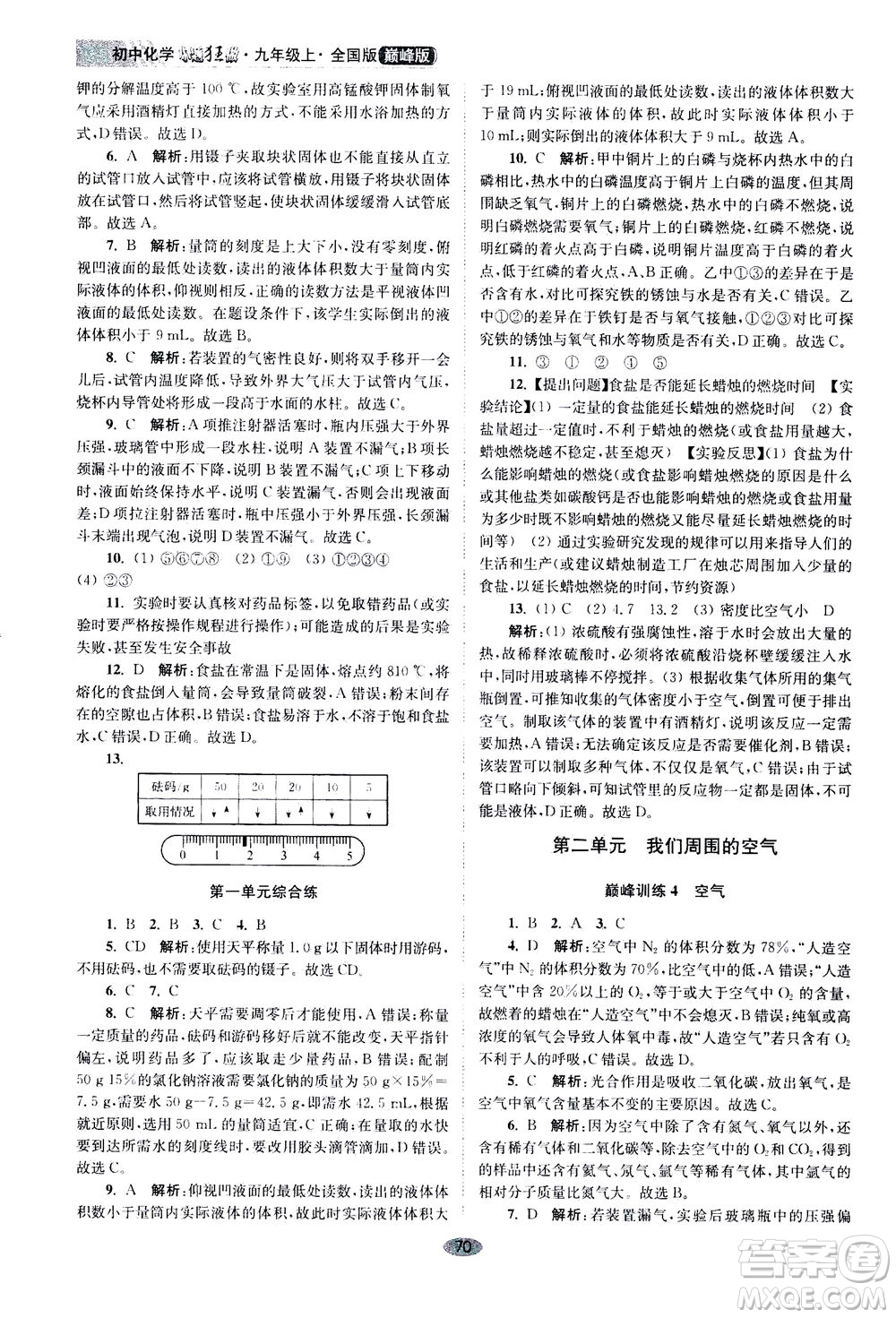 江蘇鳳凰科學(xué)技術(shù)出版社2020秋初中化學(xué)小題狂做巔峰版九年級上全國版參考答案