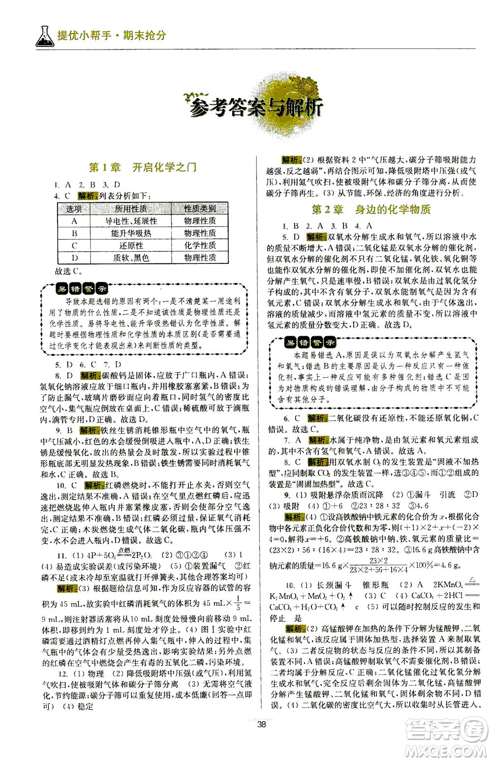 江蘇鳳凰科學技術(shù)出版社2020秋初中化學小題狂做提優(yōu)版九年級上HJ滬教版參考答案