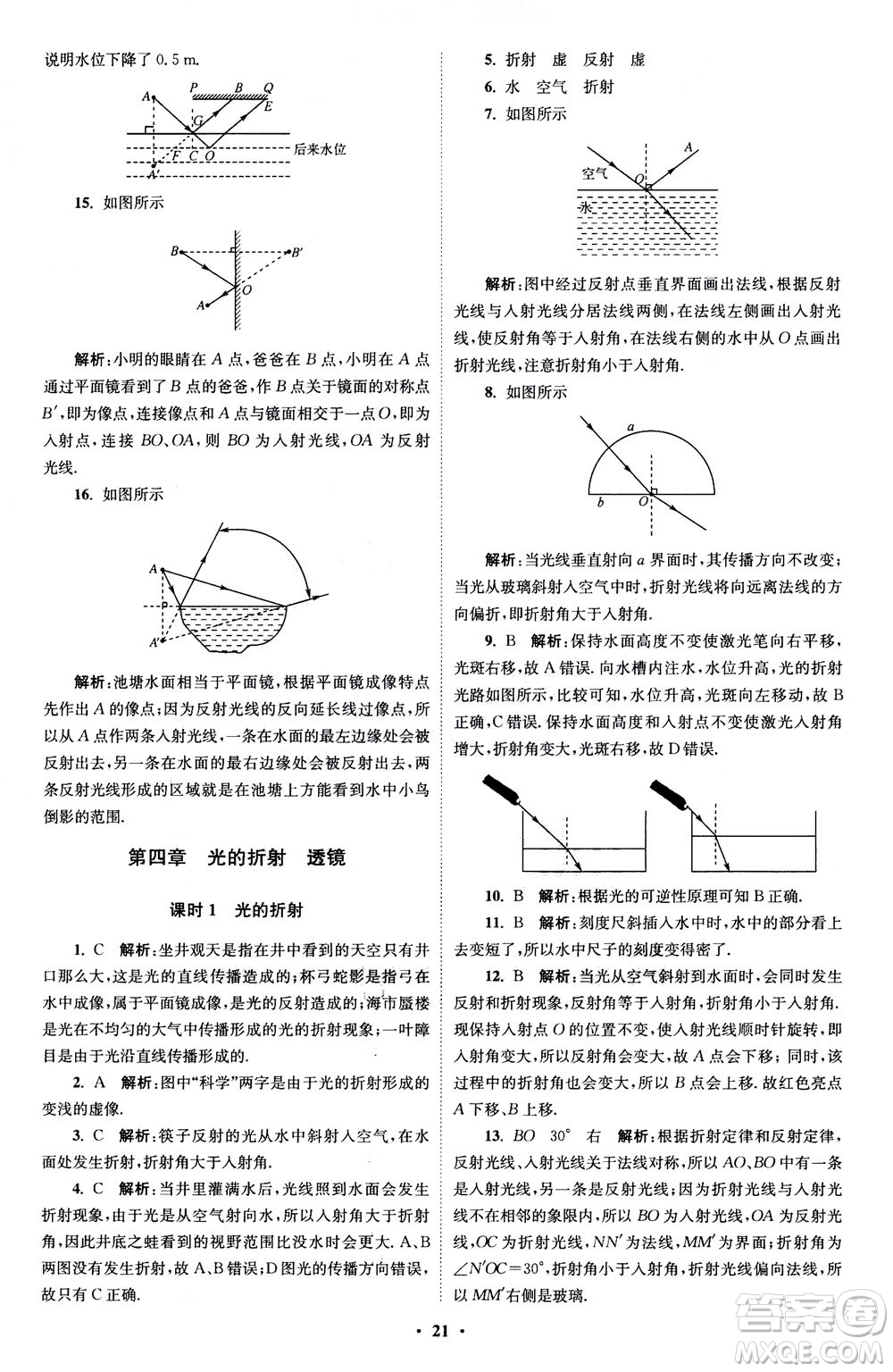 江蘇鳳凰科學技術(shù)出版社2020秋初中物理小題狂做巔峰版八年級上蘇科版參考答案