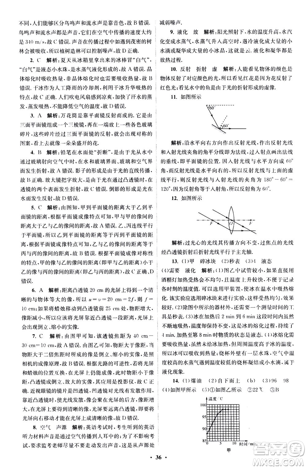 江蘇鳳凰科學技術(shù)出版社2020秋初中物理小題狂做巔峰版八年級上蘇科版參考答案