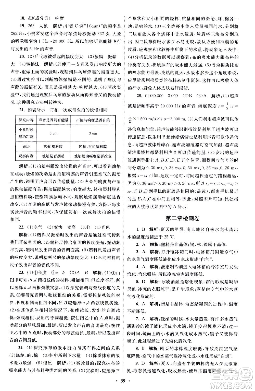 江蘇鳳凰科學技術(shù)出版社2020秋初中物理小題狂做巔峰版八年級上蘇科版參考答案