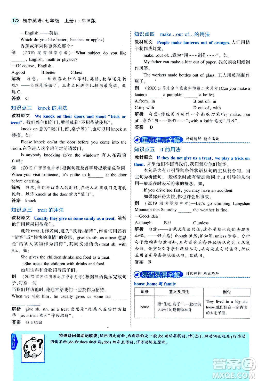 教育科學出版社2020秋5年中考3年模擬全解版初中英語七年級上冊牛津版參考答案
