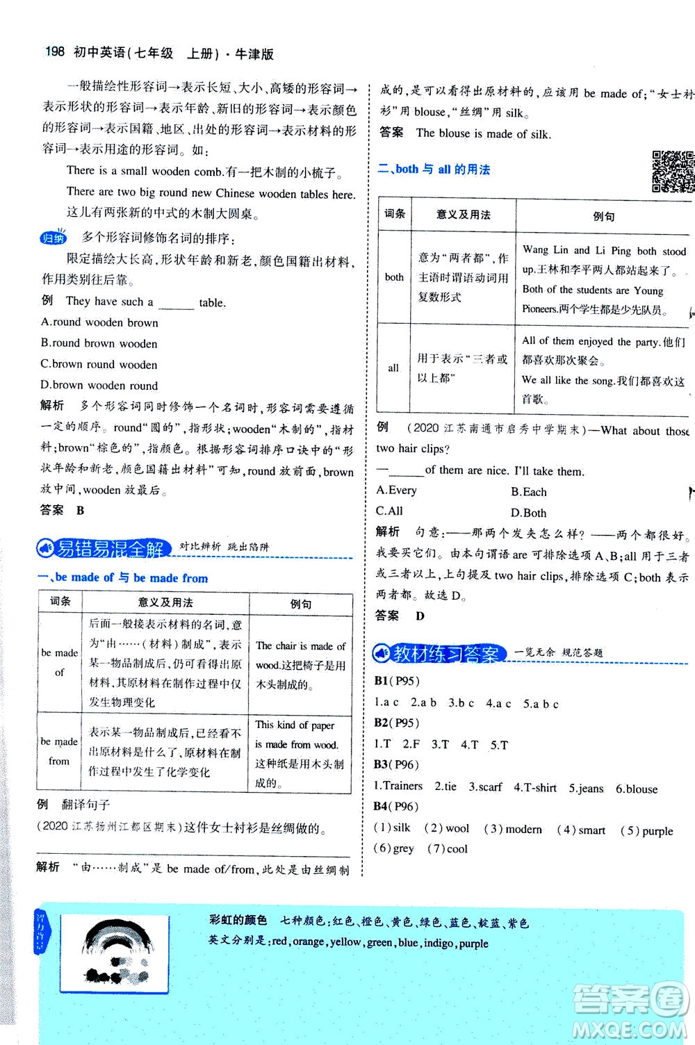 教育科學出版社2020秋5年中考3年模擬全解版初中英語七年級上冊牛津版參考答案