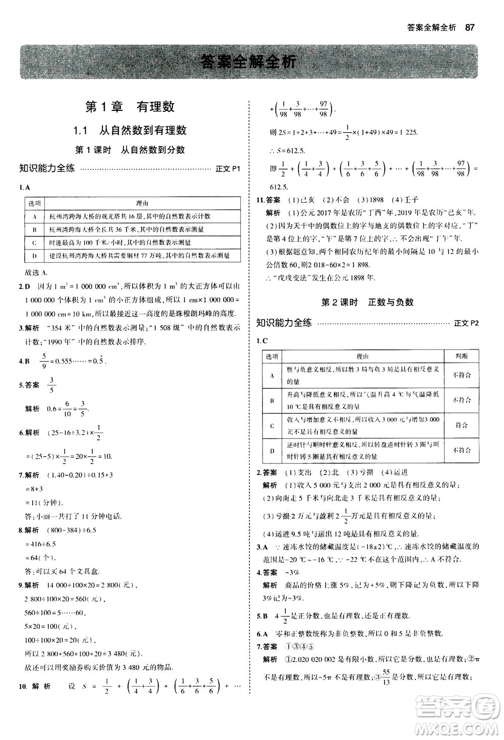 教育科學(xué)出版社2020秋5年中考3年模擬初中數(shù)學(xué)七年級(jí)上冊(cè)浙教版參考答案