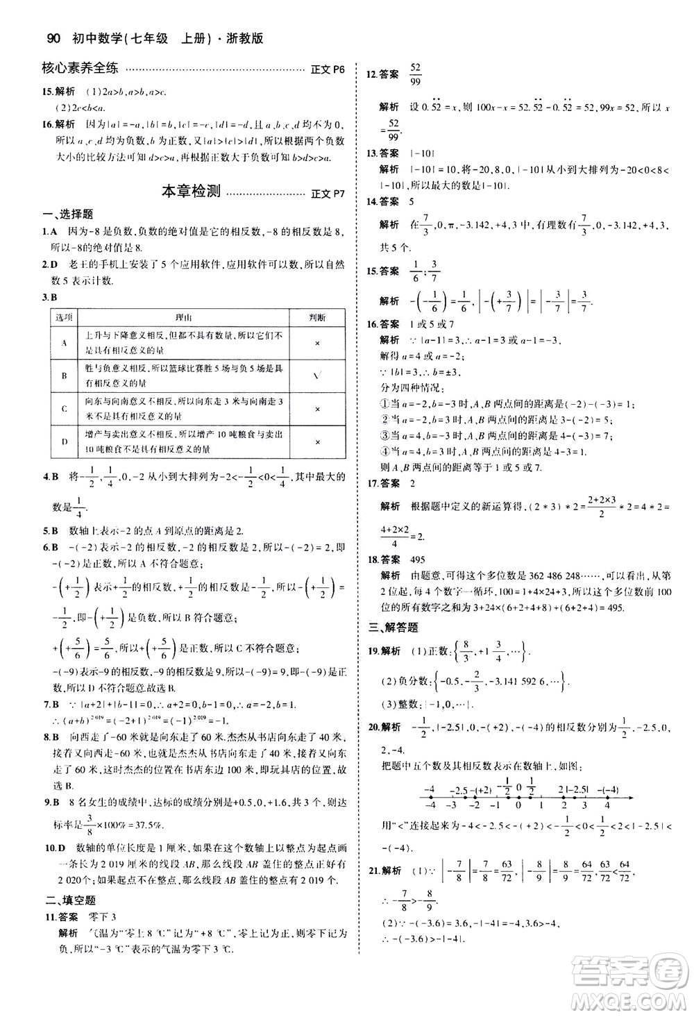 教育科學(xué)出版社2020秋5年中考3年模擬初中數(shù)學(xué)七年級(jí)上冊(cè)浙教版參考答案