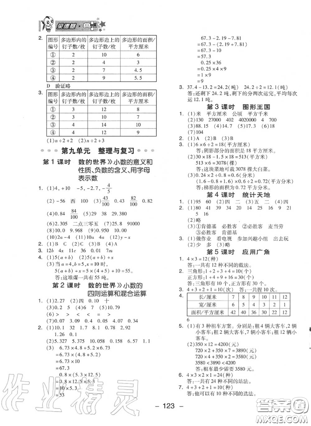榮德基2020秋新版綜合應(yīng)用創(chuàng)新題典中點(diǎn)五年級數(shù)學(xué)上冊蘇教版答案