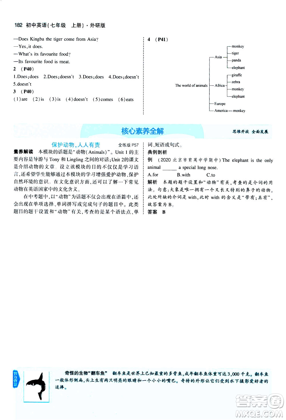 教育科學(xué)出版社2020秋5年中考3年模擬全解版初中英語七年級上冊外研版參考答案
