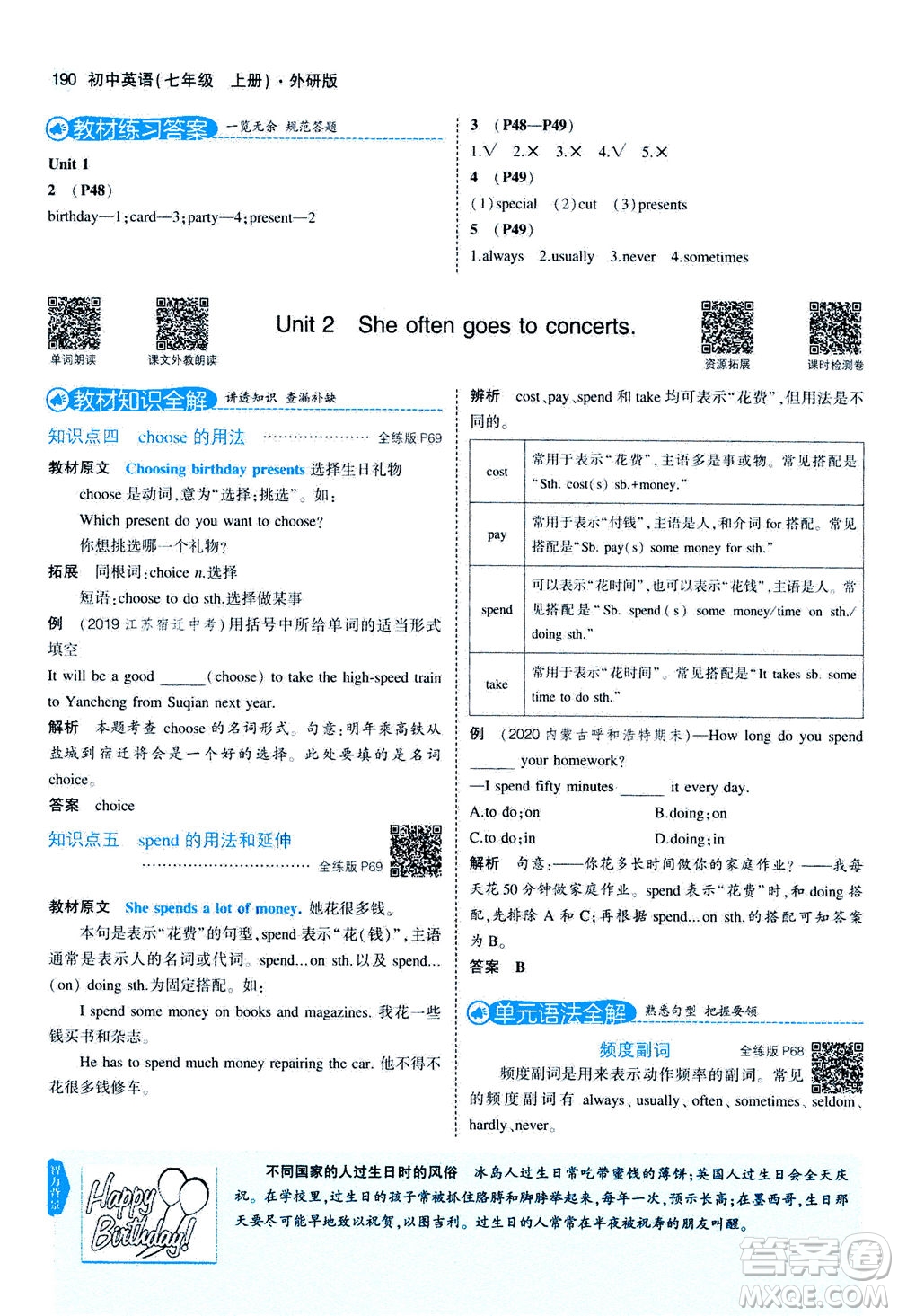 教育科學(xué)出版社2020秋5年中考3年模擬全解版初中英語七年級上冊外研版參考答案