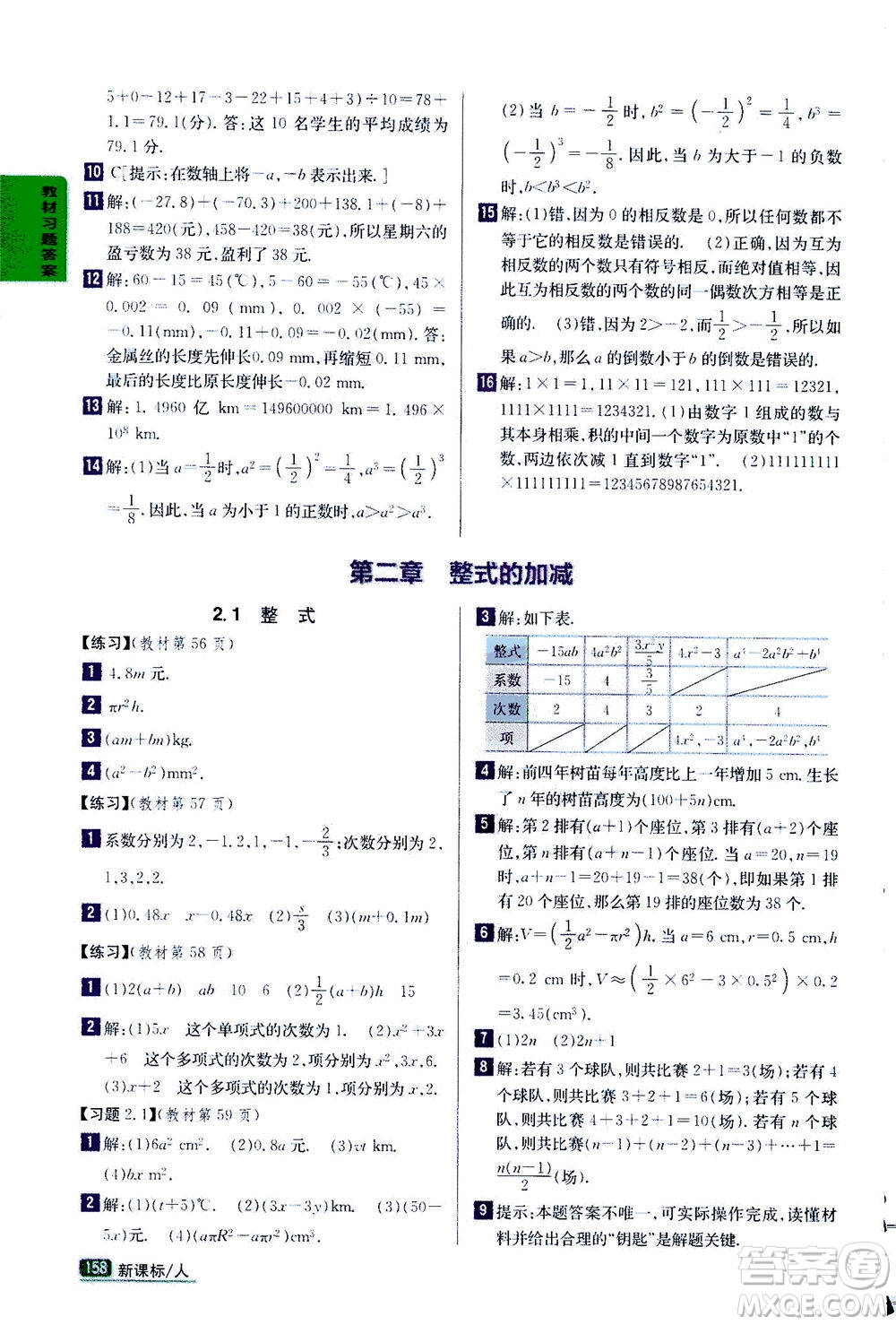 吉林人民出版社2020秋尖子生學(xué)案數(shù)學(xué)七年級(jí)上冊(cè)新課標(biāo)人教版參考答案