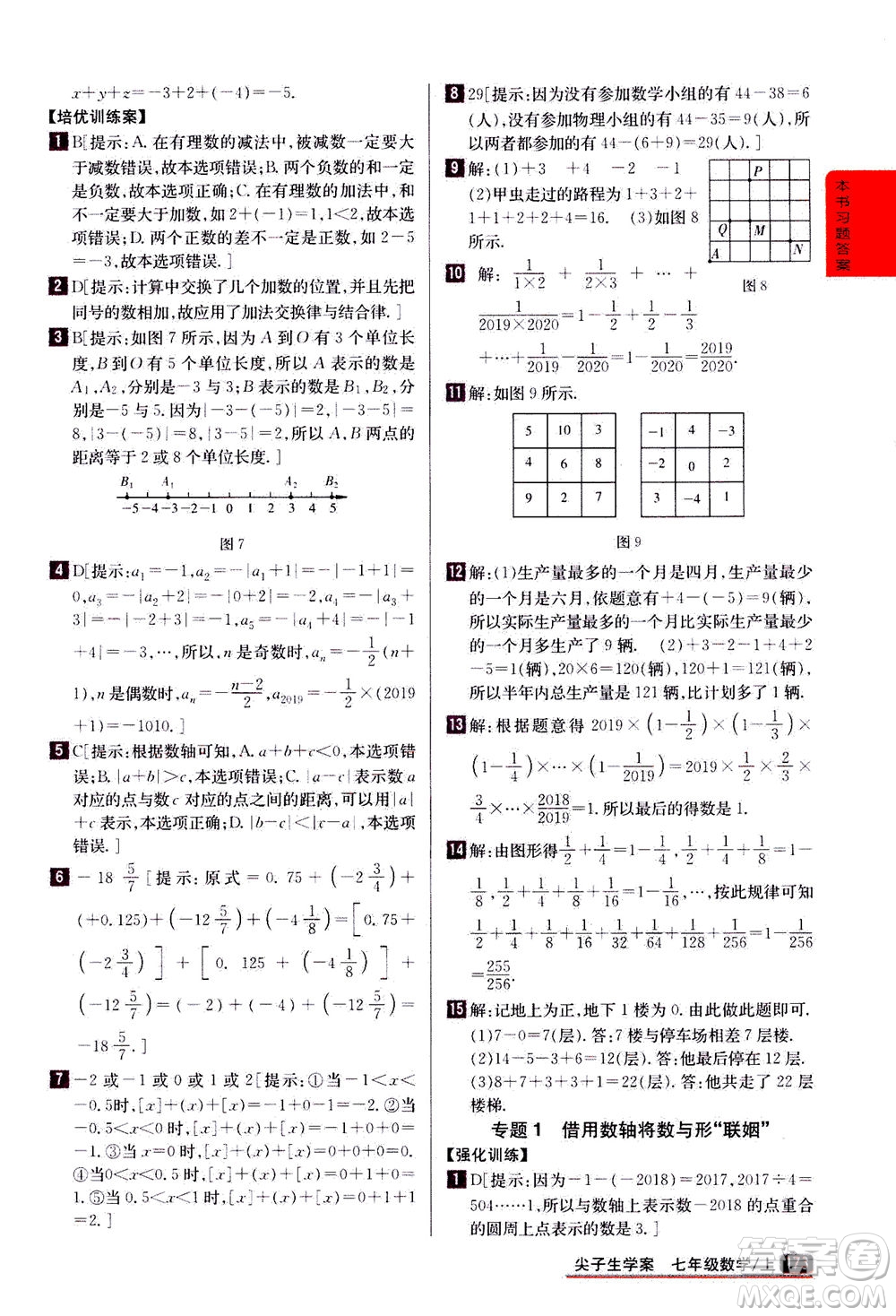 吉林人民出版社2020秋尖子生學(xué)案數(shù)學(xué)七年級(jí)上冊(cè)新課標(biāo)人教版參考答案