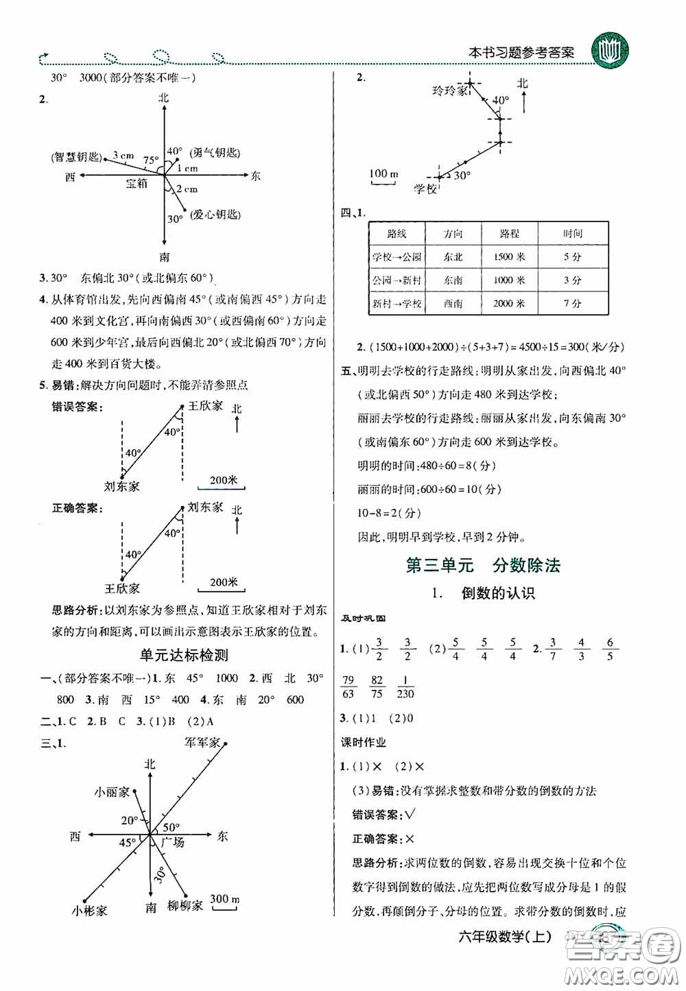 開明出版社2020萬(wàn)向思維倍速學(xué)習(xí)法六年級(jí)數(shù)學(xué)上冊(cè)人教版答案