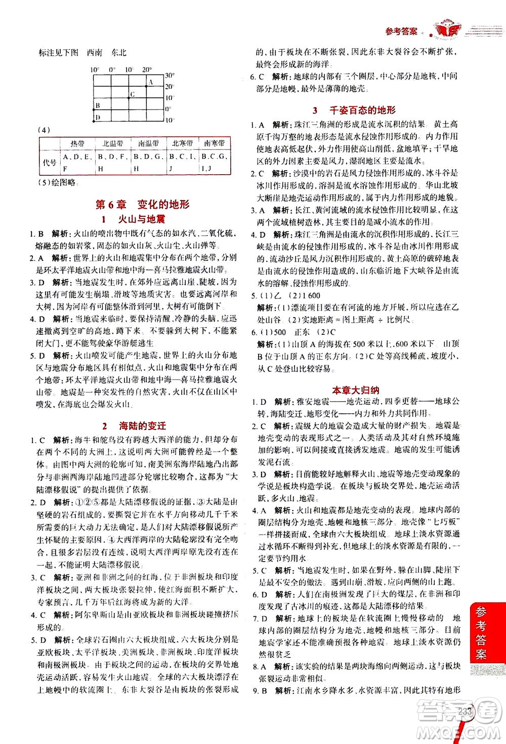 2020秋中學(xué)教材全解七年級(jí)上冊(cè)科學(xué)華東師大版參考答案