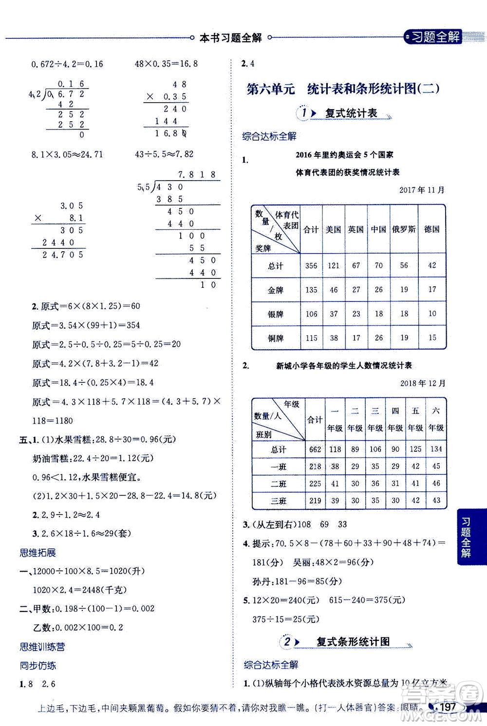 2020秋薛金星小學(xué)教材全解五年級(jí)上冊(cè)數(shù)學(xué)江蘇版參考答案