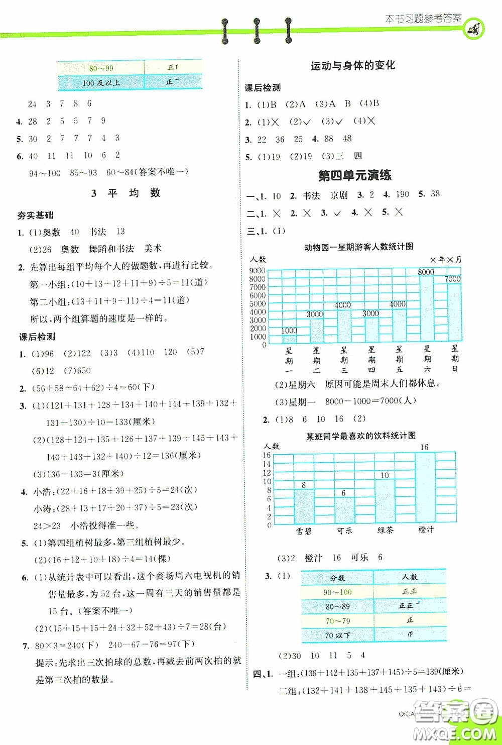 河北教育出版社2020七彩課堂四年級(jí)數(shù)學(xué)上冊(cè)蘇教版答案