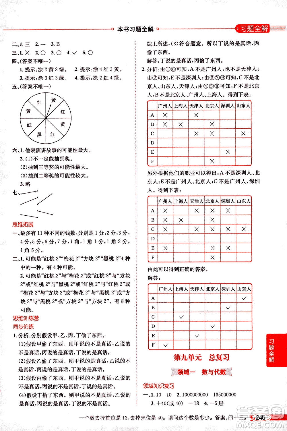 2020秋薛金星小學教材全解四年級上冊數學北師大版參考答案