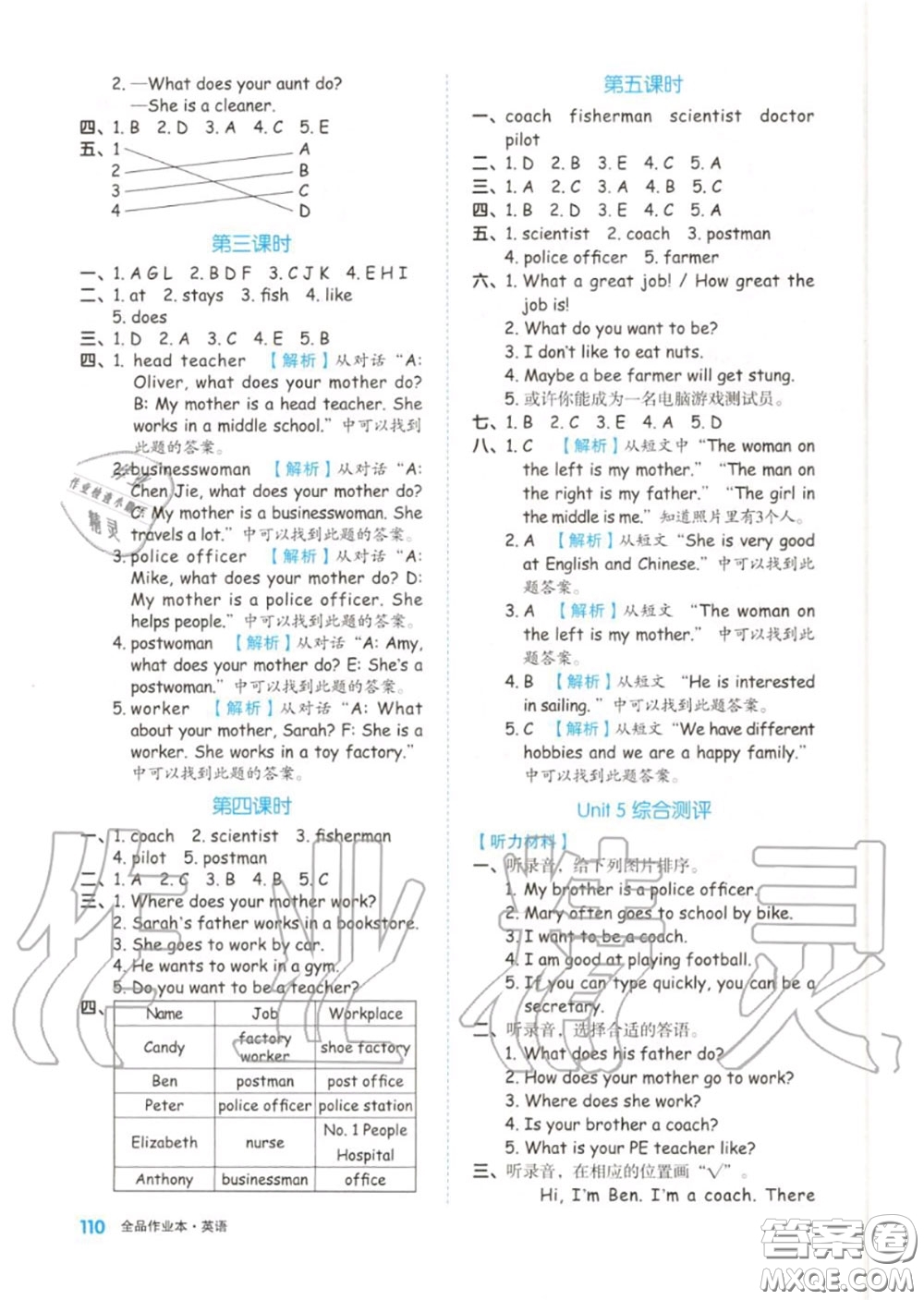 天津人民出版社2020秋全品作業(yè)本六年級(jí)英語(yǔ)上冊(cè)人教版答案