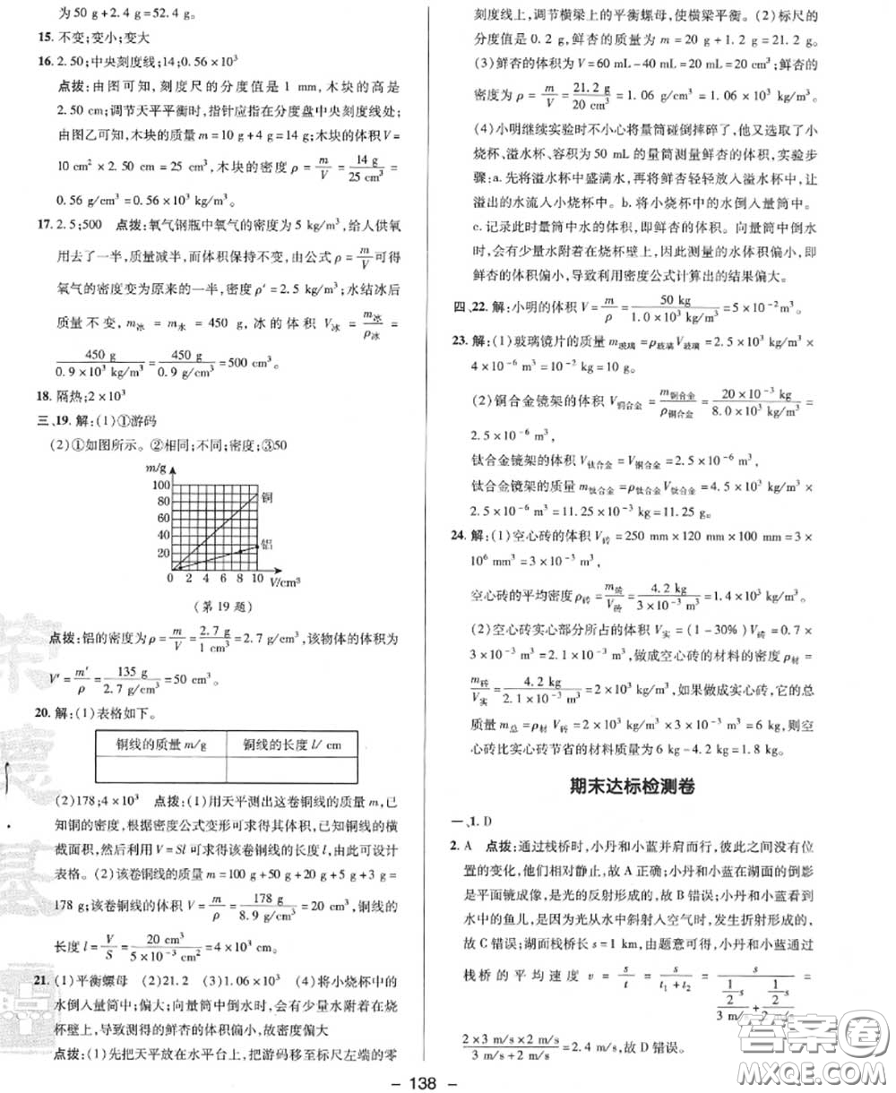 榮德基2020秋新版綜合應(yīng)用創(chuàng)新題典中點八年級物理上冊人教版答案