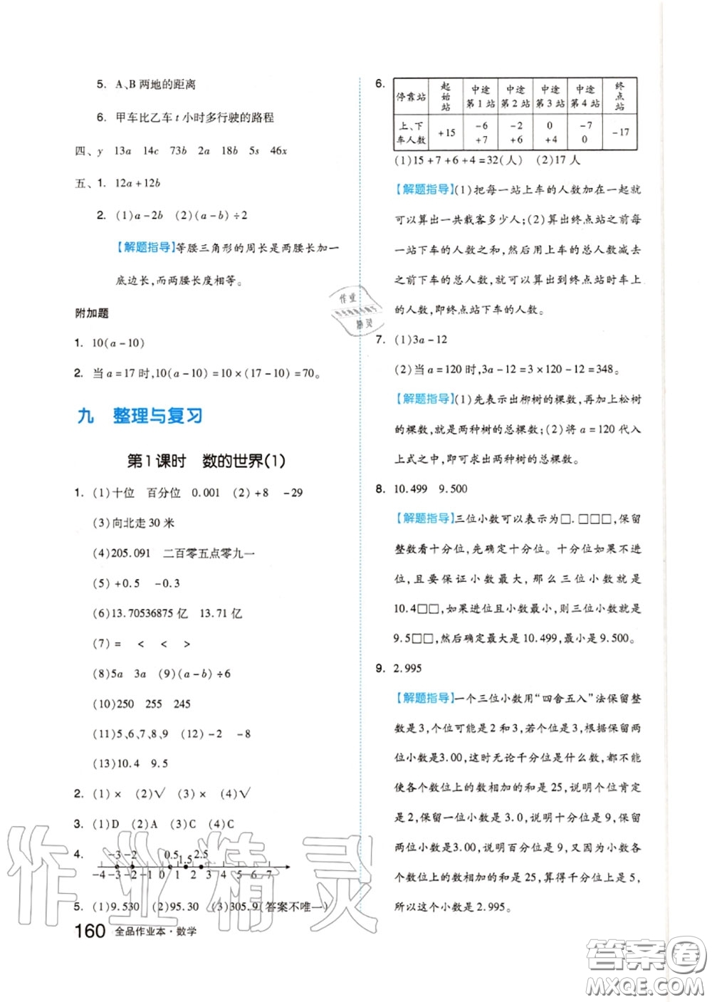 天津人民出版社2020秋全品作業(yè)本五年級(jí)數(shù)學(xué)上冊(cè)蘇教版答案