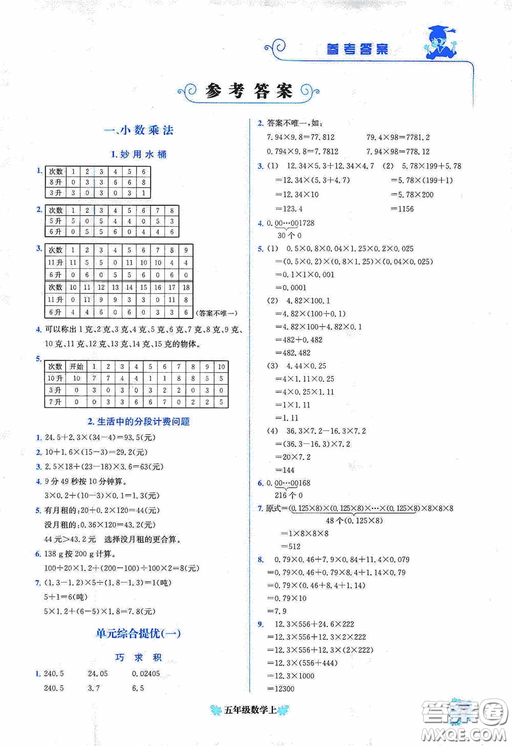龍門書局2020黃岡小狀元培優(yōu)周課堂五年級(jí)數(shù)學(xué)上冊(cè)答案
