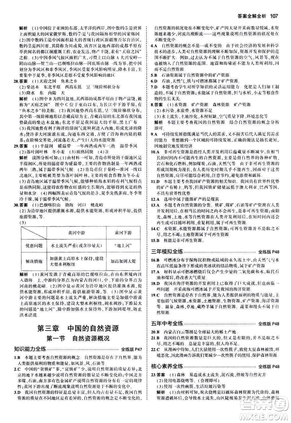 2020秋5年中考3年模擬全練版初中地理八年級上冊湘教版參考答案
