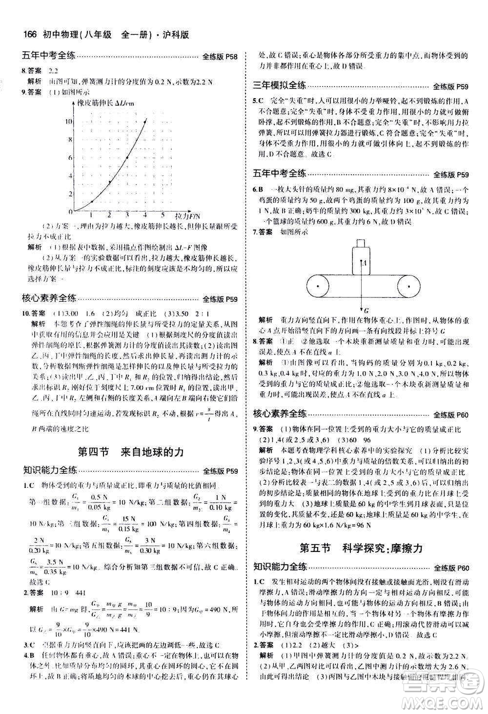 2020秋5年中考3年模擬全練版初中物理八年級(jí)全一冊(cè)滬科版參考答案