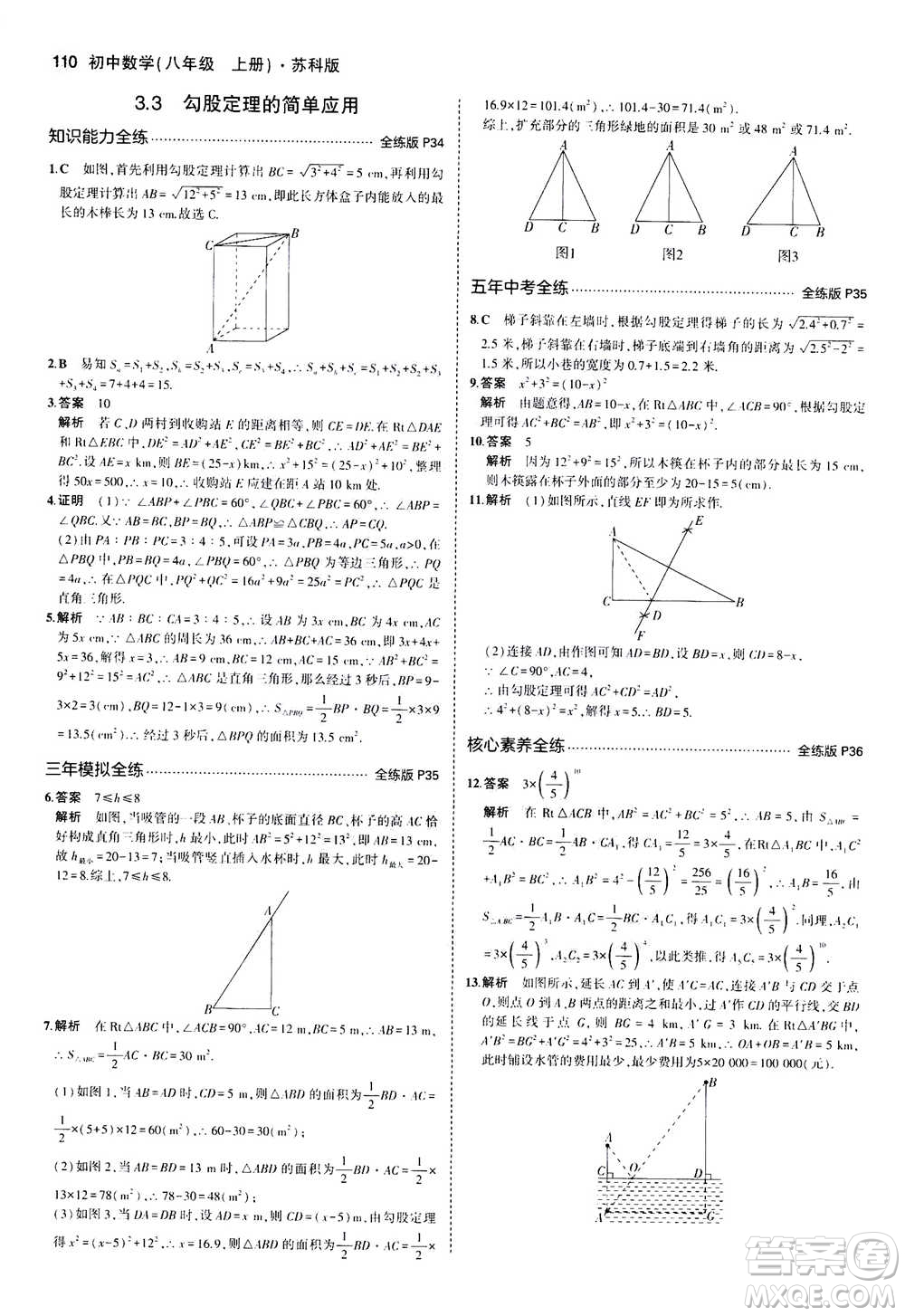 2020秋5年中考3年模擬全練版全解版初中數(shù)學(xué)八年級上冊蘇科版參考答案