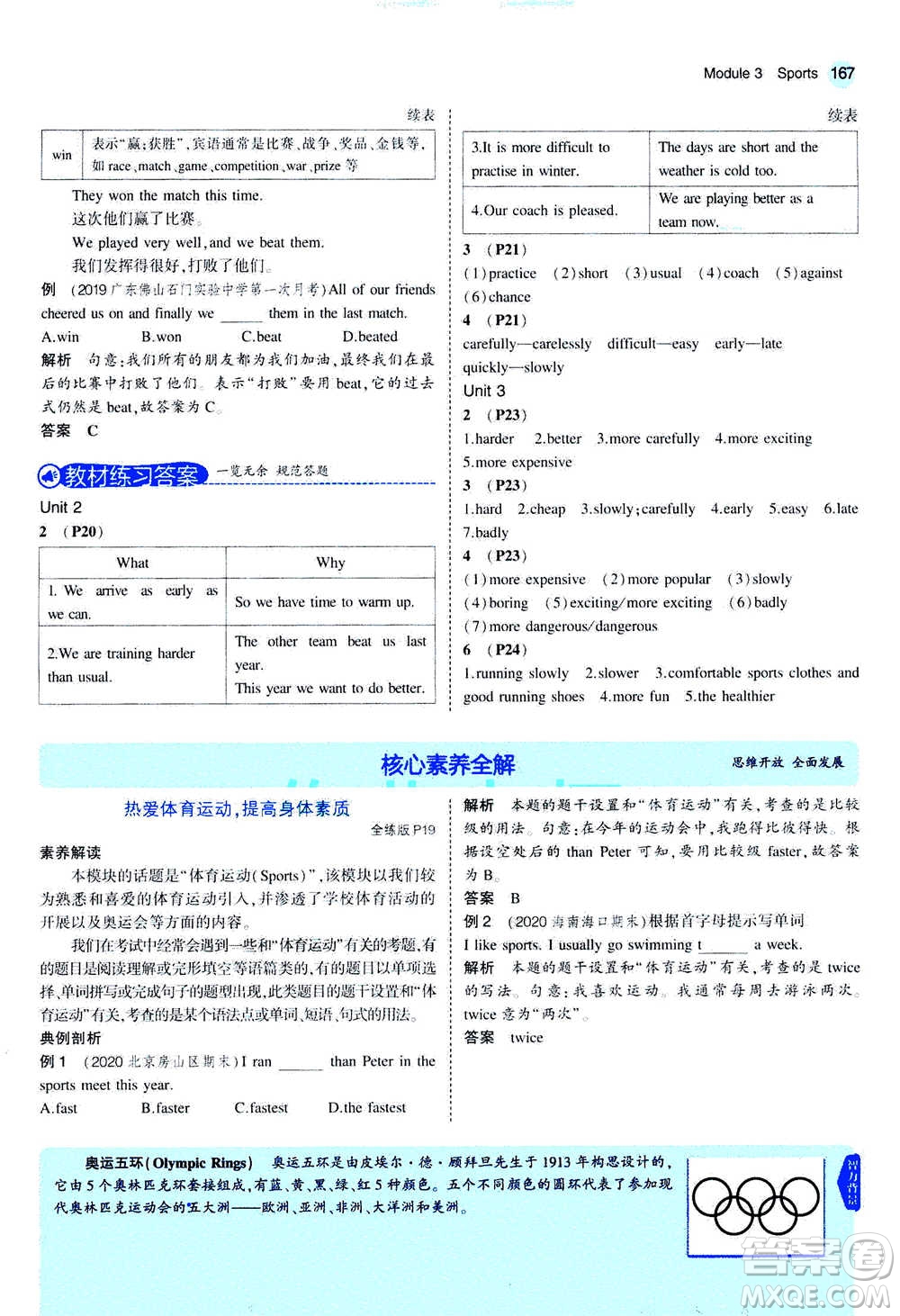 2020秋5年中考3年模擬全練版全解版初中英語八年級(jí)上冊(cè)外研版參考答案