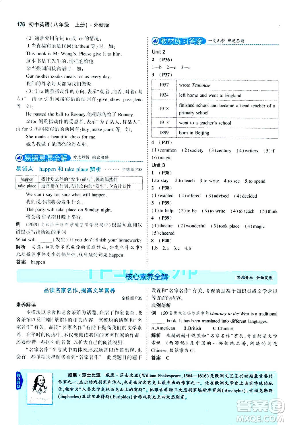 2020秋5年中考3年模擬全練版全解版初中英語八年級(jí)上冊(cè)外研版參考答案