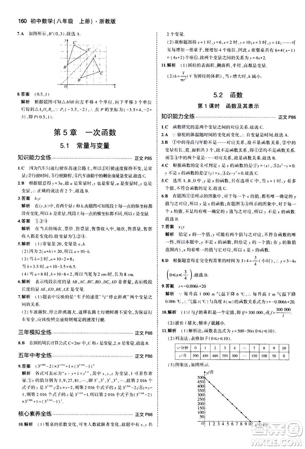2020秋5年中考3年模擬初中數(shù)學(xué)八年級(jí)上冊(cè)浙教版參考答案