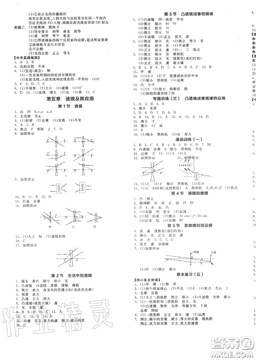 陽光出版社2020秋全品作業(yè)本八年級(jí)物理上冊(cè)人教版答案