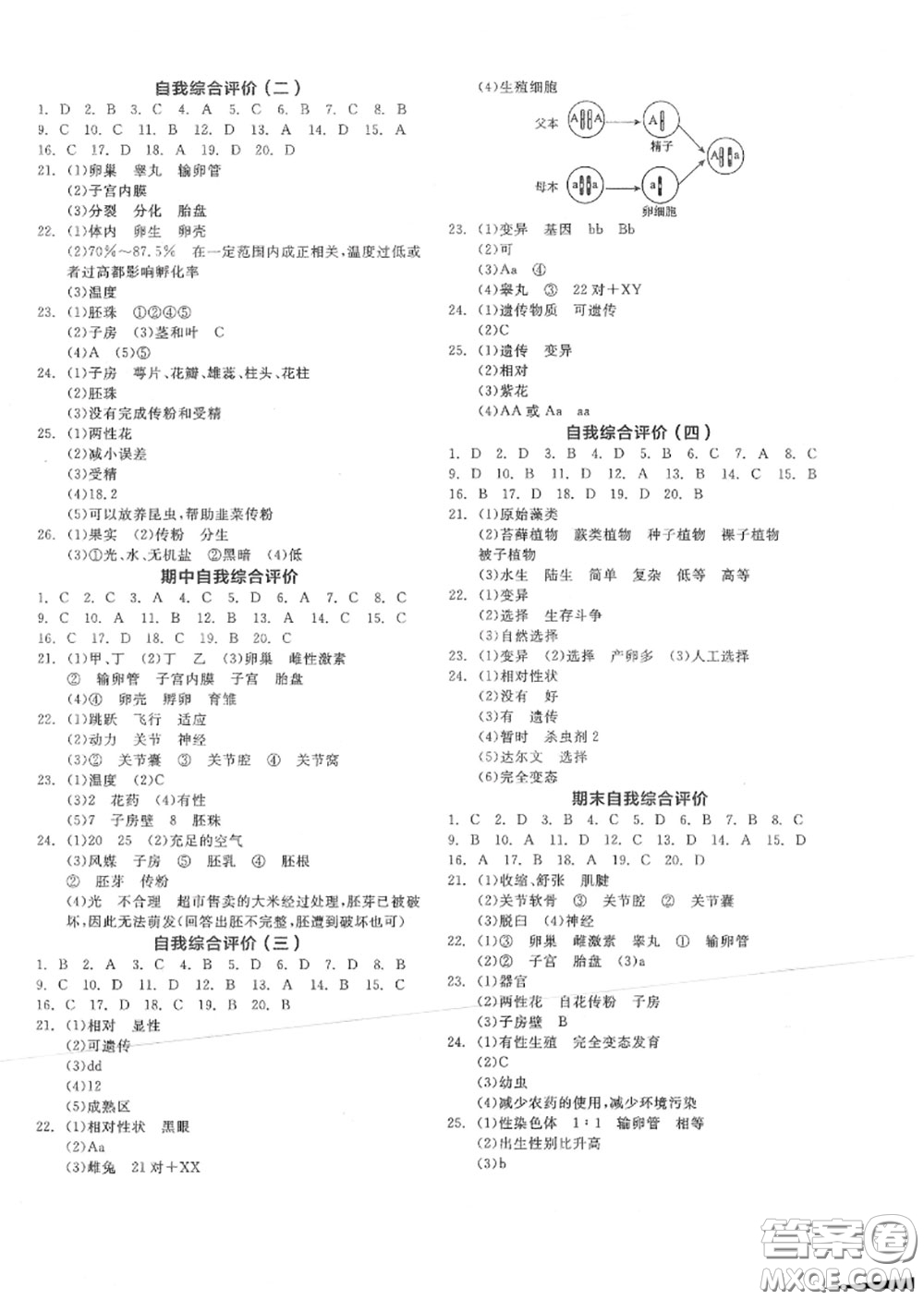 陽光出版社2020秋全品作業(yè)本八年級生物上冊北京課標版答案